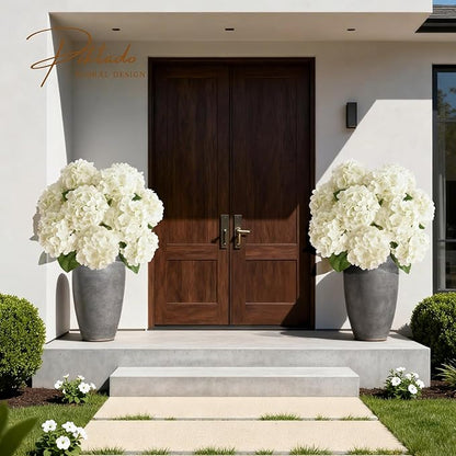 2 Bunchs 21in.White Real Touch Hydrangea Artificial Flowers,with 10pcs Flower Heads 20pcs Green Leaves. Faux Hydrangea Flowers. for Home Office Decor Wedding Party Arrangements (2, White)