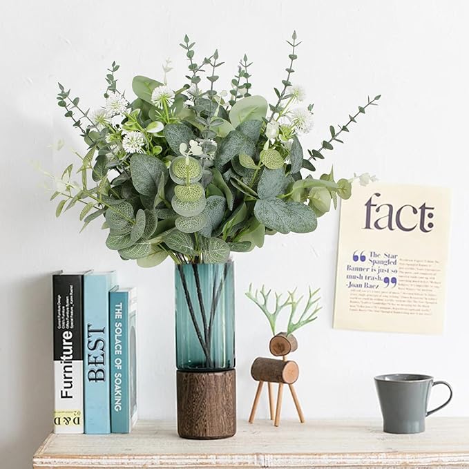 Artificial Eucalyptus Leaves Stems 120 Pcs 4 Kinds Mixed Fake Silver Dollar Eucalyptus Leaves Stem with Dandelion Bulk Faux Leaf for DIY Bouquets Floral Arrangement Wedding Home Decor