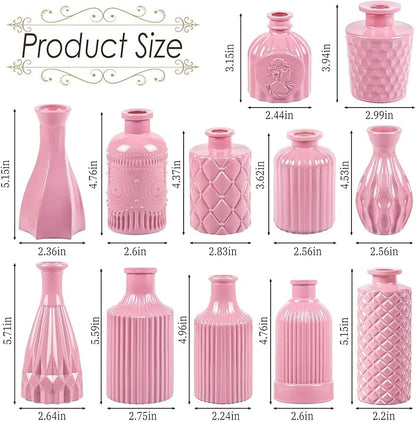 Baby Pink Glass Bud Vases Set of 12, Mini Flower Vase for Centerpieces, Small Vases in Bulk for Wedding Decoration, Vintage Vase for Baby Shower Centerpieces, Home Décor
