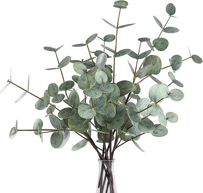 6pcs Real Touch Artificial Eucalyptus Stems Dual-Sided Lifelike Leaves Fake Eucalyptus Plants for Wedding Flower Arrangement Centerpiece Bouquet Home Office Decor(Gray Green)