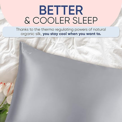 Blissy Silk Pillowcase - 100% Pure Mulberry Silk - 22 Momme 6A High-Grade Fibers - Silk Pillow Cover for Hair & Skin - Regular, Queen & King (Silver, Standard)