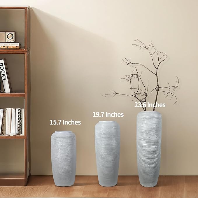 Large Rustic Ceramic Farmhouse Vase,15.7 Inch Tall Pottery Decor Floor Vases Vintage Flower Vases for Home Living Room Entryway Table Centerpiece Decor,Terracotta Vase,Wedding Gift,White