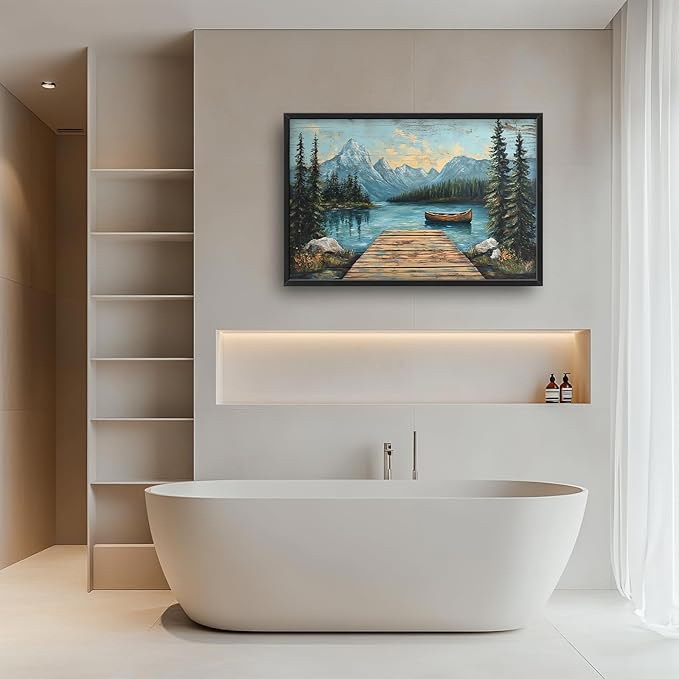 Rustic Lake Large Wall Art Forest Mountain Pictures Wall Decor Nature Landscape Big Canvas Painting Prints Framed Artwork Home Decorations Above Bed for Bedroom Living Room Dining Room 36"x24"