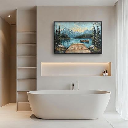 Rustic Lake Large Wall Art Forest Mountain Pictures Wall Decor Nature Landscape Big Canvas Painting Prints Framed Artwork Home Decorations Above Bed for Bedroom Living Room Dining Room 36"x24"