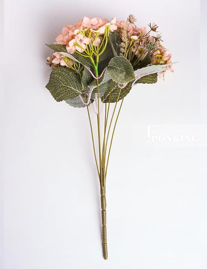 Hydrangea Artificial Flower 3pcs Realistic Faux Silk Hydrangeas Fake Flowers Bouquets Arrangements Decor for Wedding Spring Mother's Day, Home Table Decorations, Pink Champagne Flower