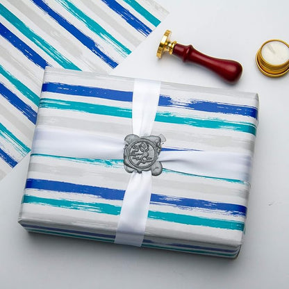 WRAPAHOLIC 30 Inch Blue Wrapping Paper Roll - Jumbo Blue Navy and Grey Lines Print for Birthday, Holiday, Wedding, Baby Shower Wrap - 30 inch x 33 feet