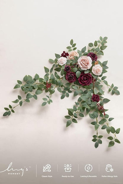 Ling's moment Wedding Artificial Welcome Sign Flowers Swag Arch Floral Garland Decorations Marsala Blush Ceremony Reception Entrance Entryway Party Banquets Easel Wall Home Outdoor(NOT Include Sign)