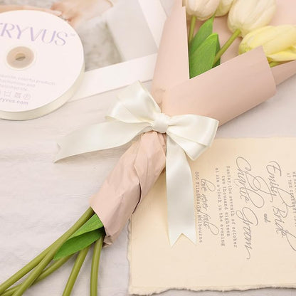 Ivory Satin Ribbon, Double Faced 1 Inch X 50 Yards Ivory Ribbon, Premium Satin Ribbon for Gift Wrapping, Crafts, Hair Bow Making, Sewing, Flower Bouquet, Wedding Party Decor