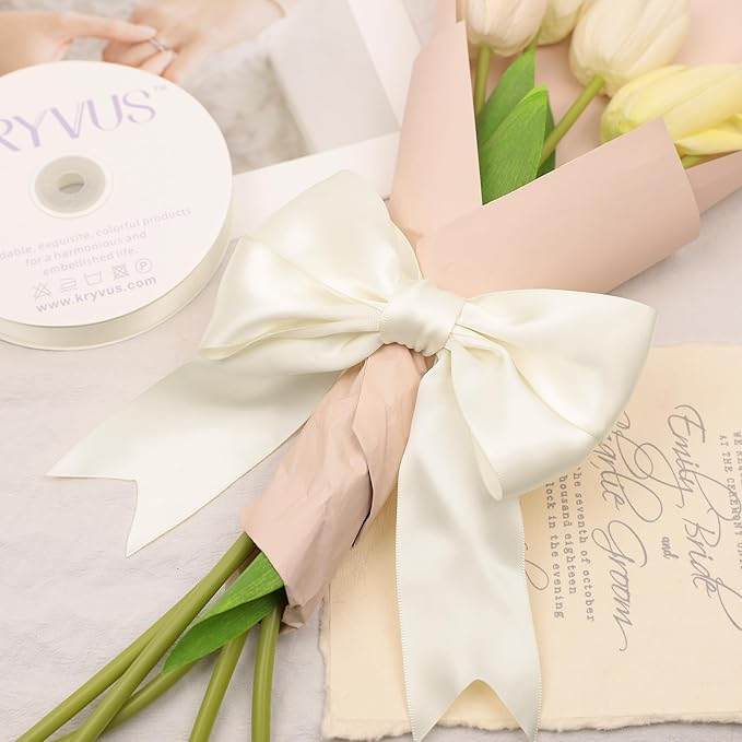 Cream Satin Ribbon, Double Faced 2 Inch X 50 Yards Cream Ribbon, Premium Satin Ribbon for Gift Wrapping, Crafts, Hair Bow Making, Sewing, Flower Bouquet, Wedding Party Decor