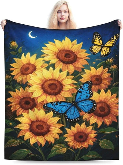 Sunflower Blanket Flower Throw Blanket Soft Cozy Fleece Fuzzy Stuffed Plush Flannel Gifts for Girls Women Boys Kids Adults 50"X60"