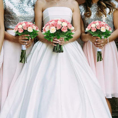 36 Pcs Pink Champagne Rose Artificial Flowers Bulk with Long Stem,Realistic Silk Fake Roses Plastic Roses Bouquet Artificial Flowers for Bridal Wedding Arrangement Table Centerpieces Decor
