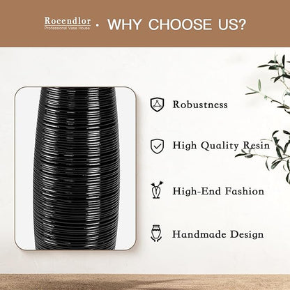 Tall Floor Vase, Large Vases for Rustic Home Decor Modern Farmhouse, Sturdy, Luxury, Textured, Vessel for Decorative Branches Dried Flowers, 27.5 inches Floor Vase for Decor, Black