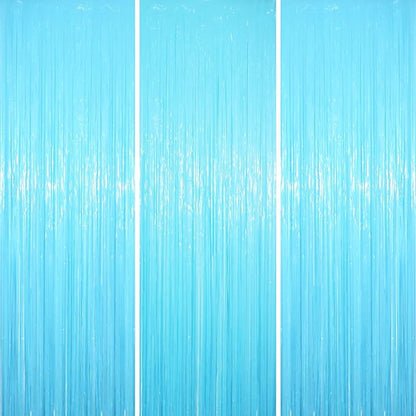3 Pack 3.3 x 8.2 ft Pastel Blue Foil Fringe Backdrop Curtains, Tinsel Streamers Birthday Party Decorations, Fringe Backdrop for Graduation, Baby Shower, Gender Reveal, Disco Party