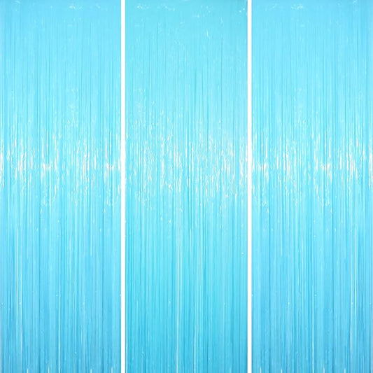 3 Pack 3.3 x 8.2 ft Pastel Blue Foil Fringe Backdrop Curtains, Tinsel Streamers Birthday Party Decorations, Fringe Backdrop for Graduation, Baby Shower, Gender Reveal, Disco Party