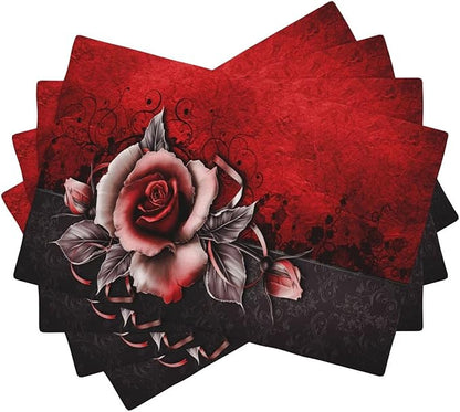 Rose Linen Table Placemats Set of 4 Vintage Flowers Place Mats for Home Party Kitchen Indoor Holiday Rustic Washable Heat Resistant Table Mats 12 x 18 Inch