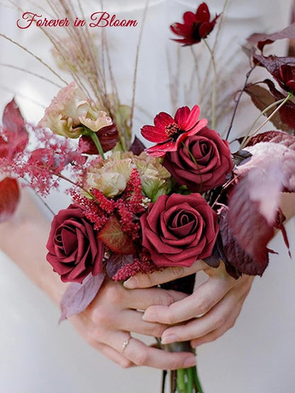MACTING Artificial Rose Flowers 30PCS Real Touch Fake Flowers with Stem Red Foam Roses for DIY Wedding Bouquet Backdrop Table Centerpieces Arrangements Crafts Party Home Mothers Day Decorations