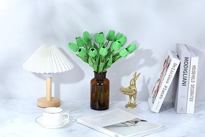 SITUMEIZI 15pcs Green Tulips Fake Artificial Flowers Real Touch 14" Silk Flower for Home Decor Easter Spring Wedding Bouquet Decorations Mother's Gift Day Floral Arrangements