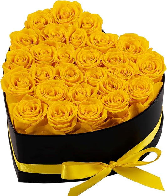 27 Forver Preserved Flowers in a Heart Box, Flowers for Her,Eternal Roses Flowers for Delivery Prime, Flowers Birthday Gifts for Women Mom Grandma Wife - Yellow