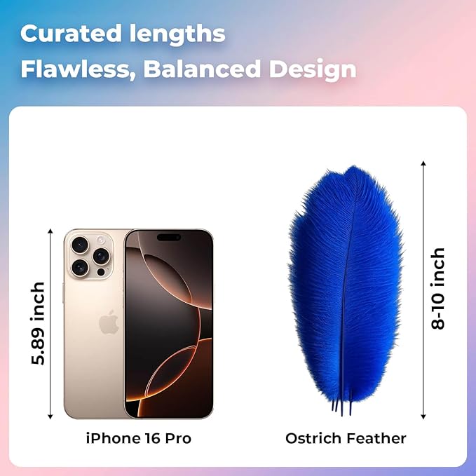 Piokio 20 pcs Blue Ostrich Feathers Plumes 8-10 inch(20-25 cm) Bulk for DIY Clothes, Feather Pens, Dream Catcher,Gatsby Decorations