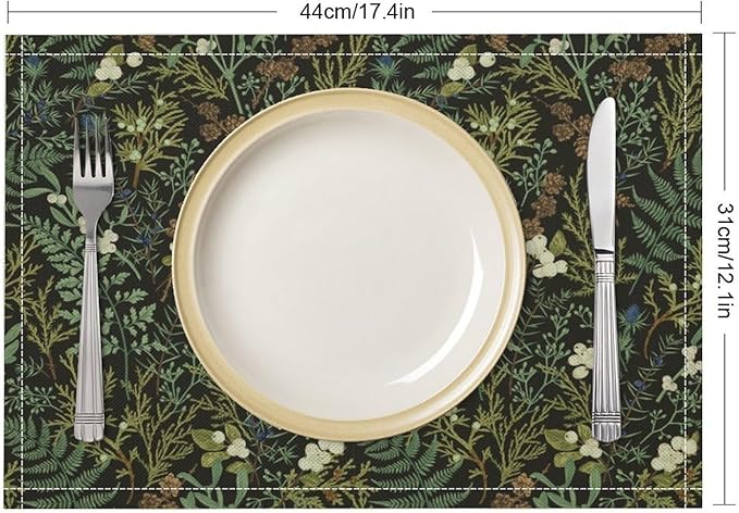 Vintage Botanical Placemats Set of 4, 17x12 Inch Rustic Farmhouse Retro Plant Green Nature Art Print Table Mats for Home Party Kitchen Dining Decor