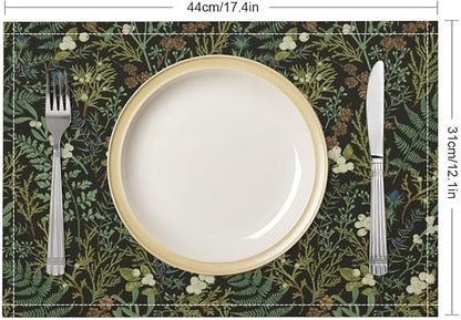 Vintage Botanical Placemats Set of 4, 17x12 Inch Rustic Farmhouse Retro Plant Green Nature Art Print Table Mats for Home Party Kitchen Dining Decor