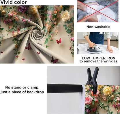 Baocicco 12x8ft Flowers Wall Photography Background Butterfly Spring Floral Botanical Banner Backdrop Vintage Wedding Birthday Backdrop Decorations Girls Party Table Cake Decoration Photo Props