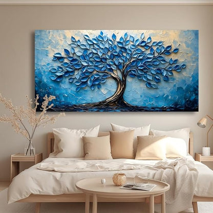 LAVIKARS Modern Tree of Life Wall Art for Living Room Office Navy Blue Abstract Oil Landscape Canvas Painting Prints Large Nature Artwork Home Kitchen Bedroom Decor (23x46 Inches)