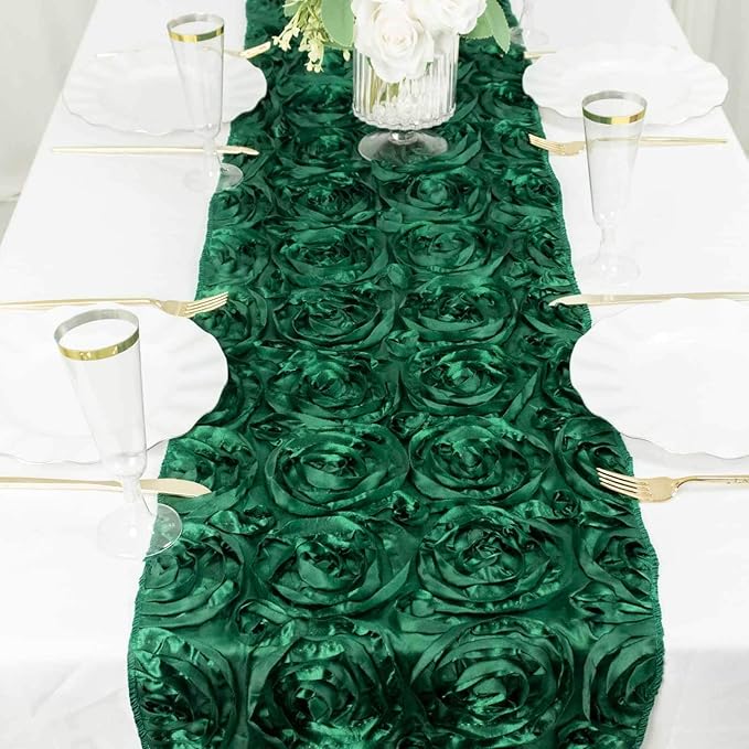 Efavormart Wonderland Rosette Premium Table Runners for Weddings Party Banquets Decor Fit Rectangle and Round Table - Hunter Emerald Green