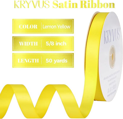 Lemon Yellow Satin Ribbon, Double Faced 5/8 Inch X 50 Yards Lemon Yellow Ribbon, Premium Satin Ribbons for Gift Wrapping, Crafts, Hair Bow Making, Sewing, Flower Bouquet, Wedding Party Decor