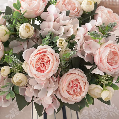 4 Bunches Artificial Flowers Pink Peonies for Decoration Silk Flowers Fake Roses Arrangements Plastic Table Centerpiece Faux Flores for Home Vase Living Room Decor