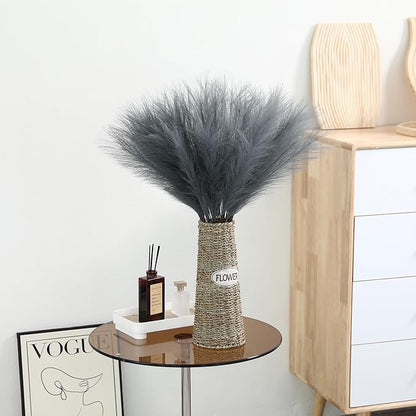 60pcs Grey Pampas Grass Decor - 24 Inch Long Faux Pampas Grass Decor, Artificial Pampas Feather for Vase Filler, Wedding, Party, Office and Home Decor (Grey)