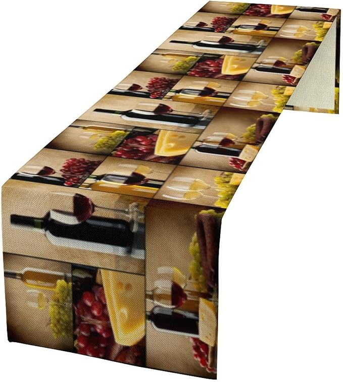 Red Wine Vintage Table Runner, Kitchen Dining Table Farmhouse Decoration for Home Party Decor 13x60 Inch