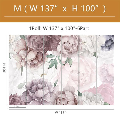 Vintage Floral Wallpaper Peel and Stick Watercolor Peony Self Adhesive Wall Mural for Living Room and Bedroom 137"x100"