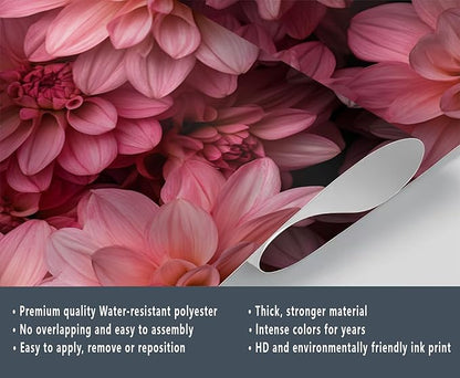 Pink Dahlia Floral Wall Mural, Blush Pink Dahlia 3D Wall Murals, Romantic Floral Wallpaper Mural, for Living Room Bedroom Large Wallpaper Indoor Decor 157.5" W x110.3 H