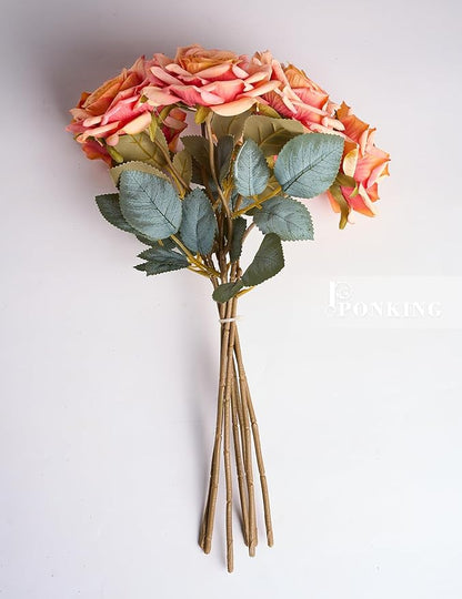 3.1"(8cm) Manta Rose Artificial Flower 7pcs Realistic Faux Silk Roses Fake Flowers Bouquets Arrangements Decor for Wedding Spring Mother's Day, Home Table Decorations, Orange Flower