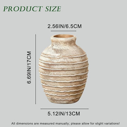 Ceramic Vase, 6.7 inch Ribbed Textured Minimalist Rustic Farmhouse Terracotta Vase for Home Decor, Table, Living Room, Entryway, Shelf, Mantel Decoration (Rust)