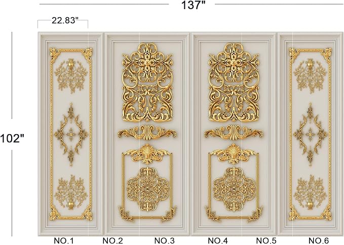 Eierme-Interior Walls with Golden Relief Patterns Mural Wallpaper Peel and Stick 137" x 102"