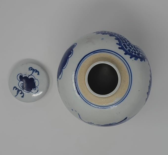 Festcool Retro Antique Like Style Blue and White Porcelain Dragon Ceramic Covered Jar Vase, China Ming Style, Jingdezhen (6.5 inches H)