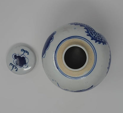 Festcool Retro Antique Like Style Blue and White Porcelain Dragon Ceramic Covered Jar Vase, China Ming Style, Jingdezhen (6.5 inches H)