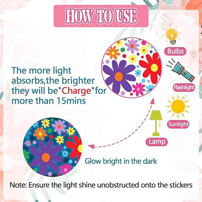 Glow in The Dark Big Daisy Wall Decals，Glowing Luminous Daisy Wall Stickers Colorful Removable self-Adhesive Boho Flower Decals for Girls Bedroom Kids Baby Nursery Living Room Decor