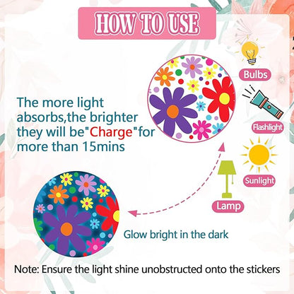 Glow in The Dark Big Daisy Wall Decals，Glowing Luminous Daisy Wall Stickers Colorful Removable self-Adhesive Boho Flower Decals for Girls Bedroom Kids Baby Nursery Living Room Decor