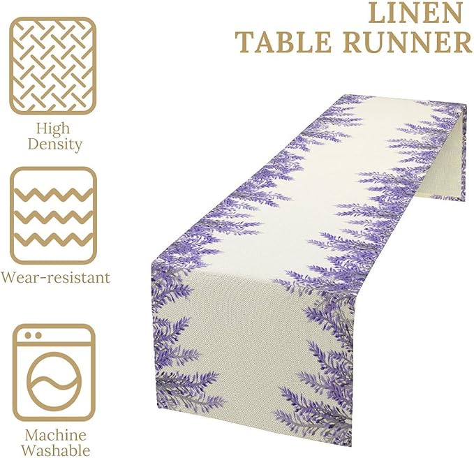 Purple Lavender Table Runner Vintage Watercolor Modern Kitchen Restaurant Decoration Suitable for Indoor and Outdoor Wedding Party Banquet Table Runner 13x108 Inch