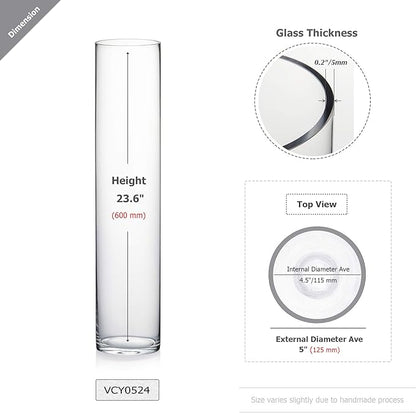 WGV Cylinder Vase Bulk, Diameter 5", Height 24", Clear Glass Floral Planter Container, Tall Centerpiece Arrangement for Wedding Party Event Home Office Decor, 6 Pieces