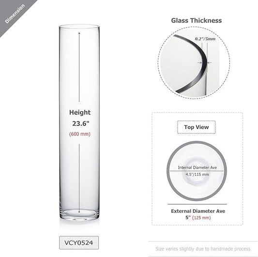 WGV Cylinder Vase, Diameter 5", Height 24", Clear Glass Floral Planter Container, Tall Centerpiece Arrangement for Wedding Party Event Home Office Decor, 1 Piece