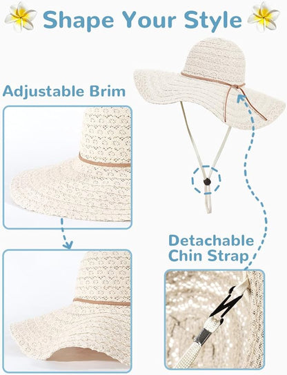 Sun Beach Hats Women Floppy Summer Sunhat with Wide Brim Packable Foldable Travel Accessories