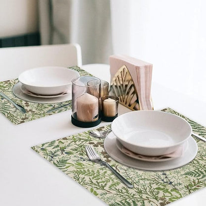 Retro Botanical Placemats Set of 4, 17x12 Inch Rustic Farmhouse Green Leaves Vintage Plants Aesthetic Table Mats for Home Party Kitchen Dining Decor