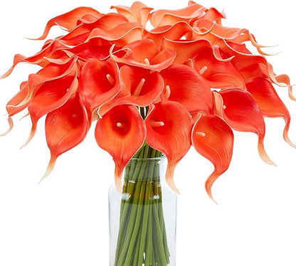 SITUMEIZI 24 PCS Artificial Calla Lily Fake Flowers Silk Flower Real Touch for Home Kitchen Decor Wedding Bouquet Office Decoration(Coral)