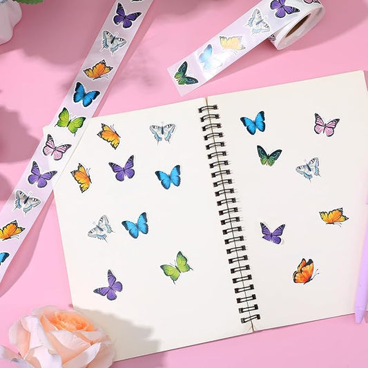 500 Sheets Butterfly Stickers Roll Colorful Butterflies Stickers Spring Butterflies Gift Sticker Roll Colorful Butterfly Label Sticker for Gifts Cards Scrapbook Daily Decorations