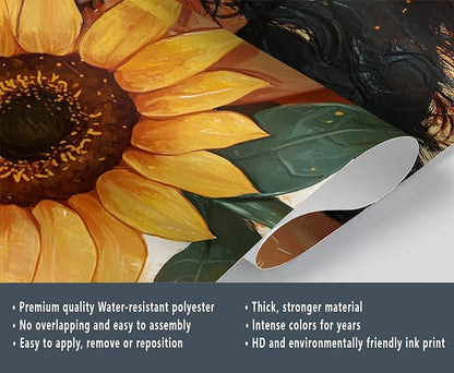 Sunflower Woman Art Wall Mural, Curly Hair Girl with Sunflower 3D Wall Murals, Modern Portrait and Flower Wallpaper Mural, for Living Room Bedroom Large Wallpaper Indoor Decor 169.3" W x118.2 H