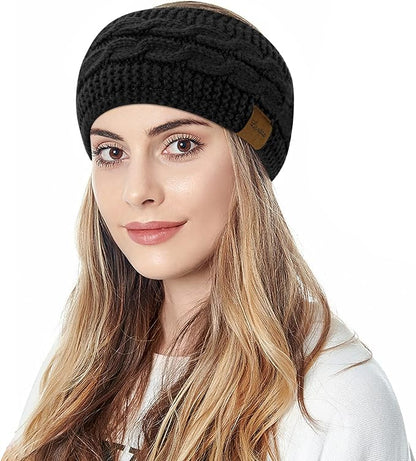Loritta Womens Ear Warmers Headbands Winter Warm Fuzzy Cable Knit Head Wrap Fleece Lined Gifts
